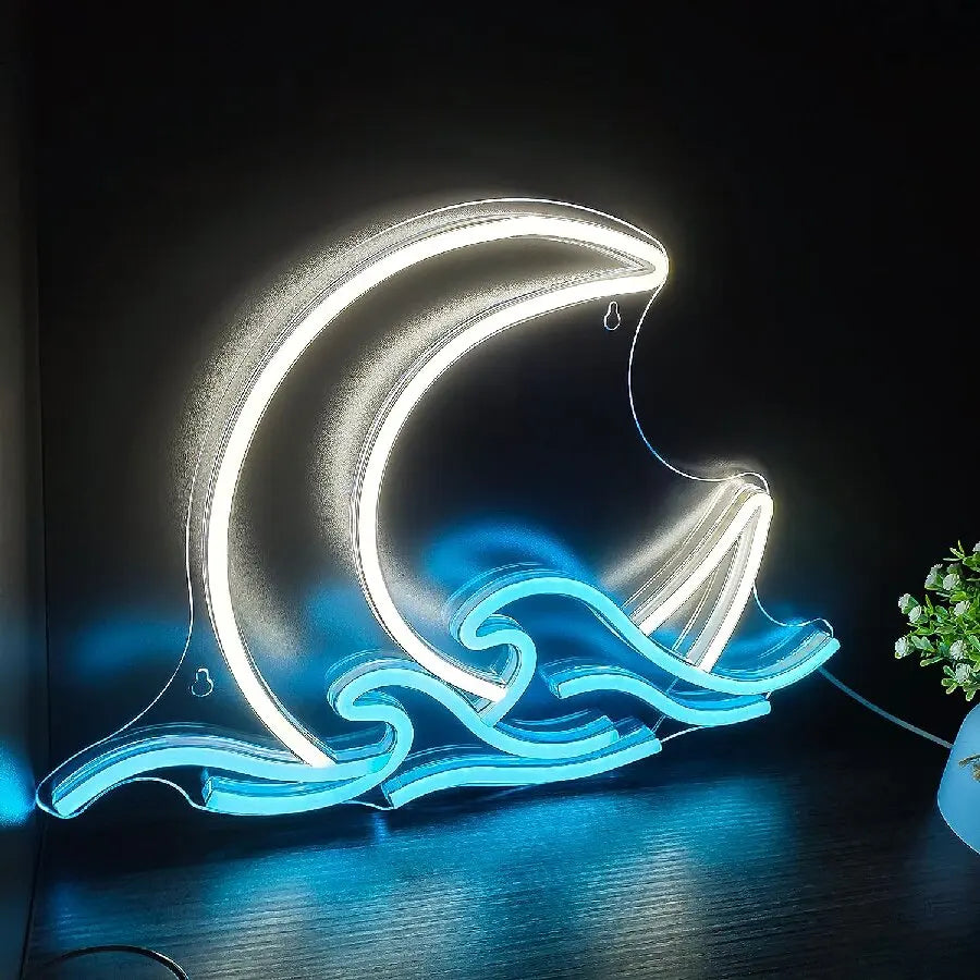 Sunrise Sunset Neon Sign - Moon Over Sea LED Light with Twilight Wave Design