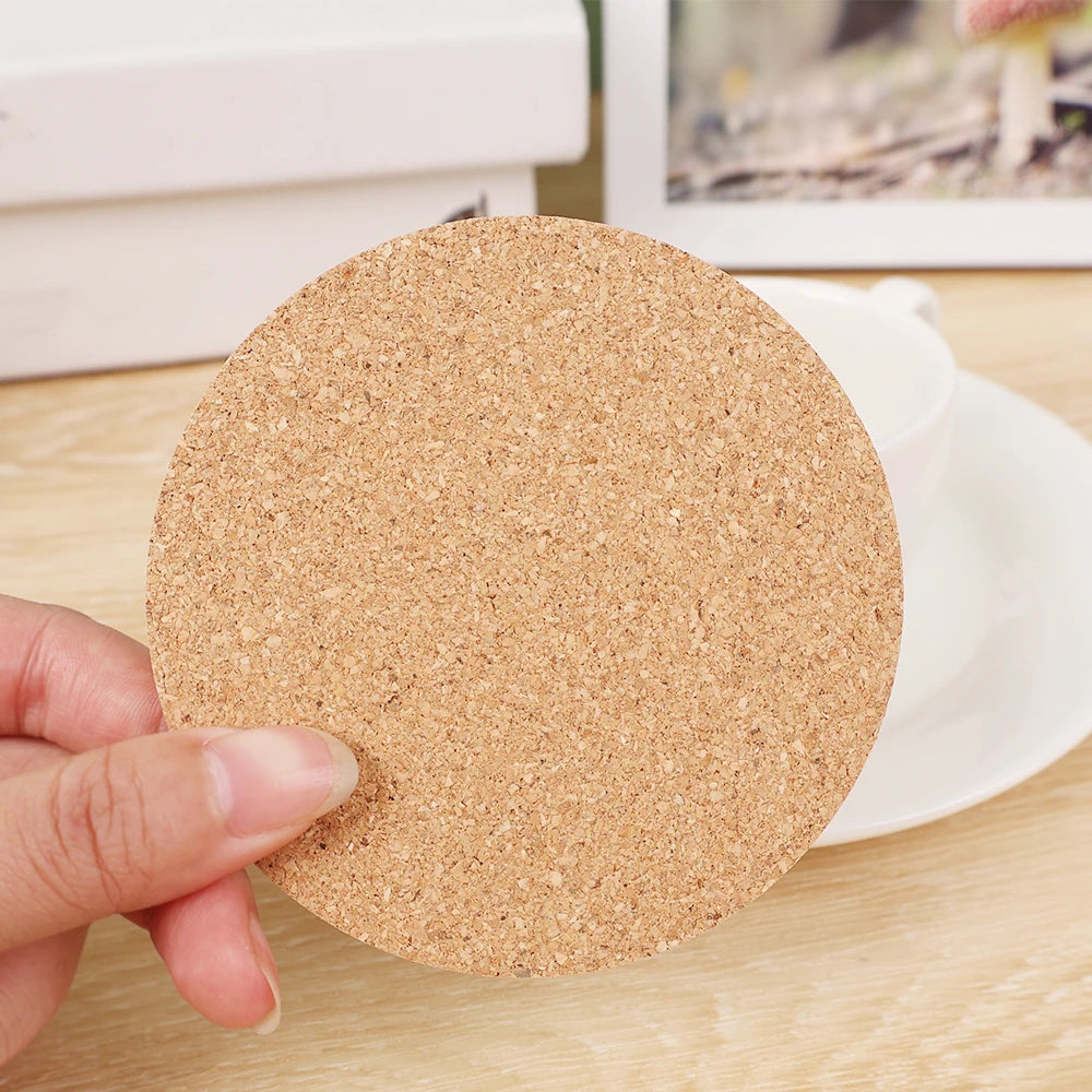 Natural Round Wooden Cup Mat Set - Durable Non-Slip Cork Coasters (10-Piece)