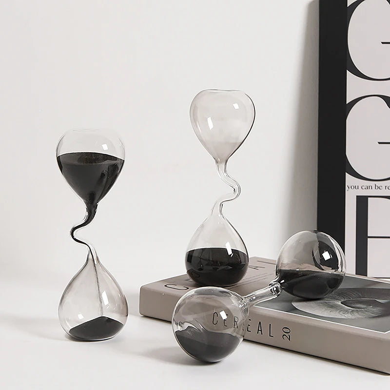 Curve Design Black Hourglass – Modern Glass Sand Timer for Elegant Home Decor