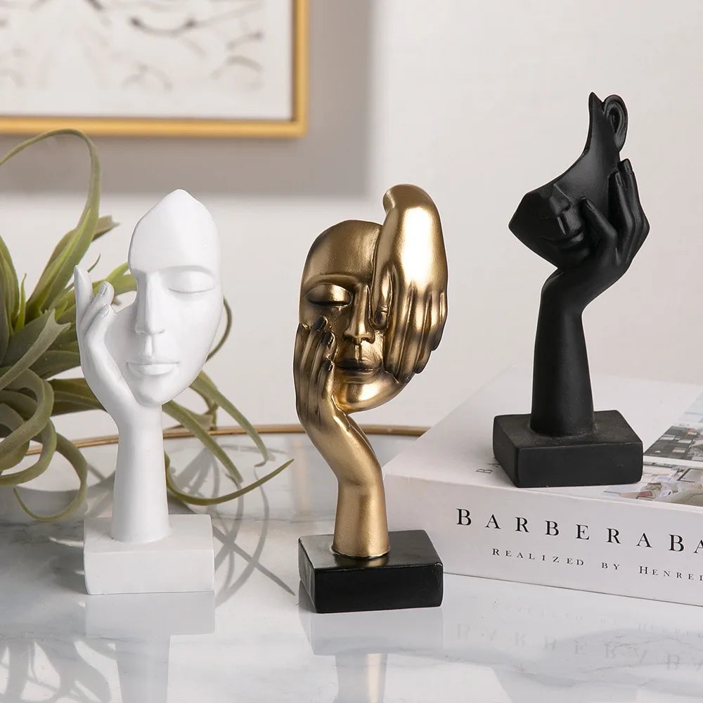 Nordic Light Luxury Resin Abstract Statue - Modern Face Character Figurine