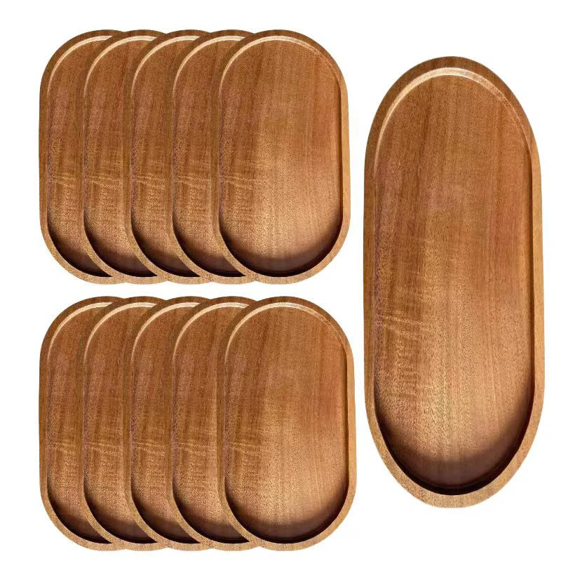 Solid Wood Round Dessert Plate - Multi-Style Serving Tray