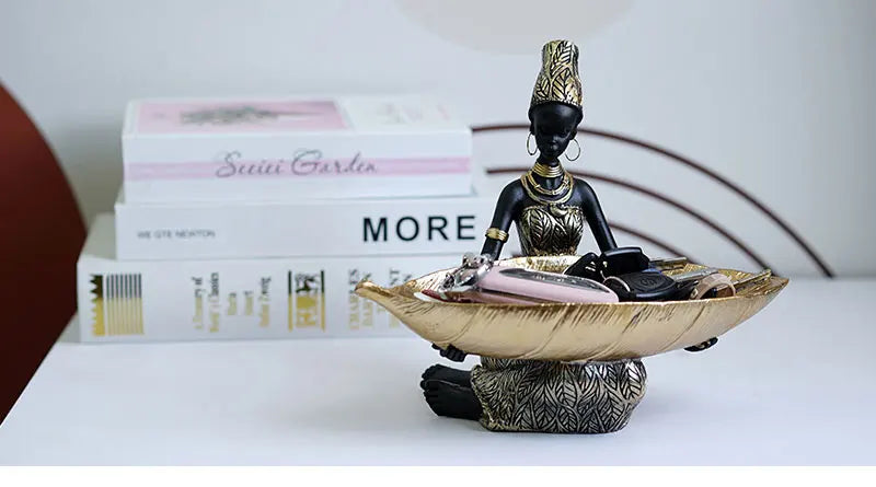 SAAKAR Resin Exotic Black Woman Storage Figurine - African-Inspired Decorative Organizer