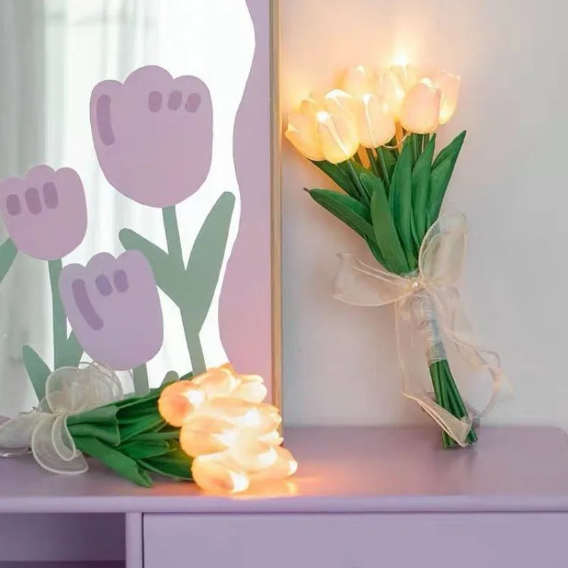 LED Tulip Bouquet Night Light - 5/10pcs Realistic Artificial Flowers