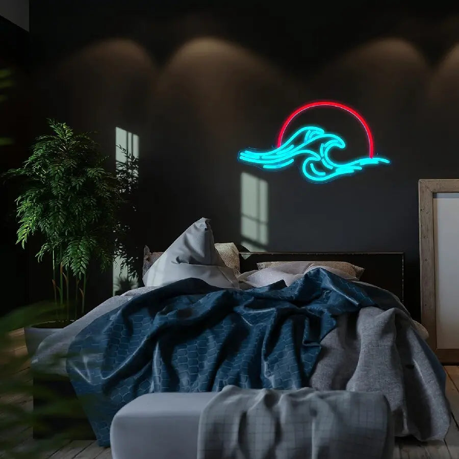 Sunrise Sunset Neon Sign - Moon Over Sea LED Light with Twilight Wave Design