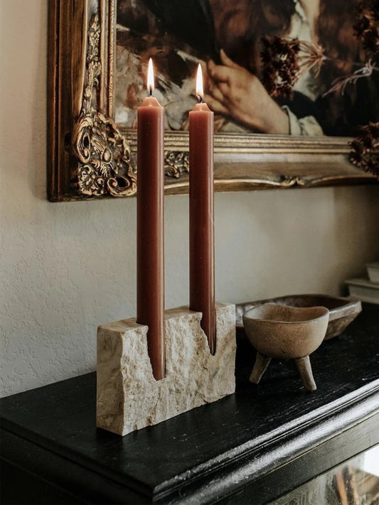 Elegant Marble Candlestick Holder - Timeless Travertine Stone Decor