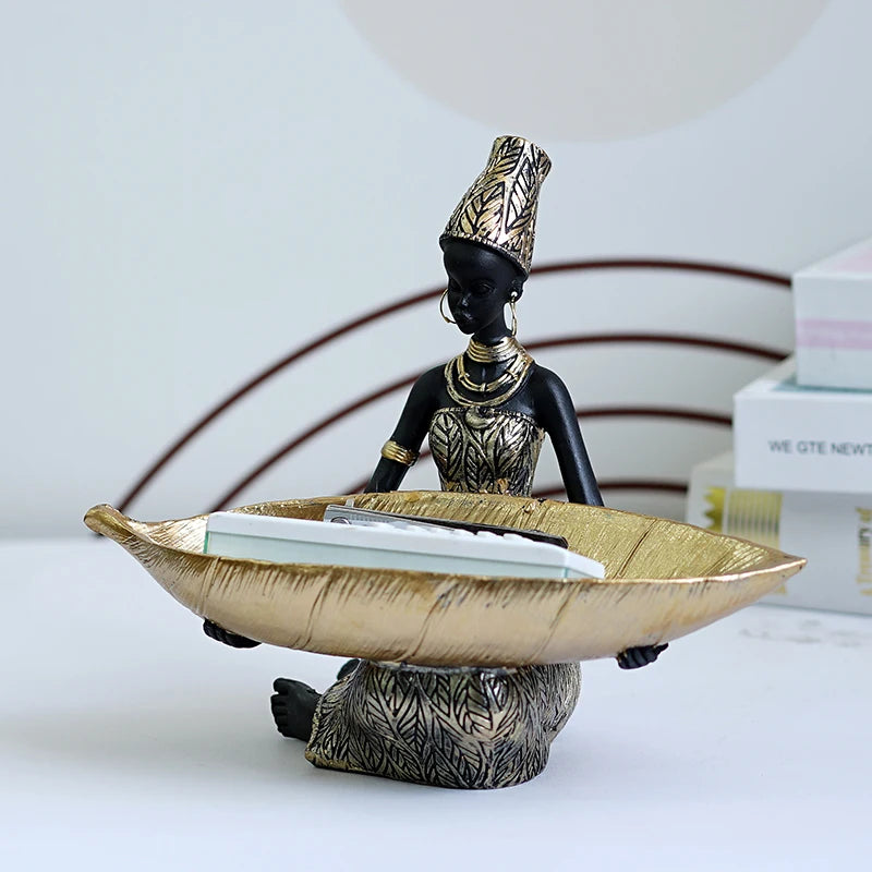 SAAKAR Resin Exotic Black Woman Storage Figurine - African-Inspired Decorative Organizer