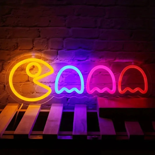 Retro Game Neon Sign - Pac-Man Inspired LED Wall Light