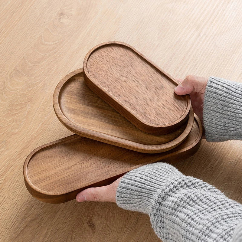 Solid Wood Round Dessert Plate - Multi-Style Serving Tray