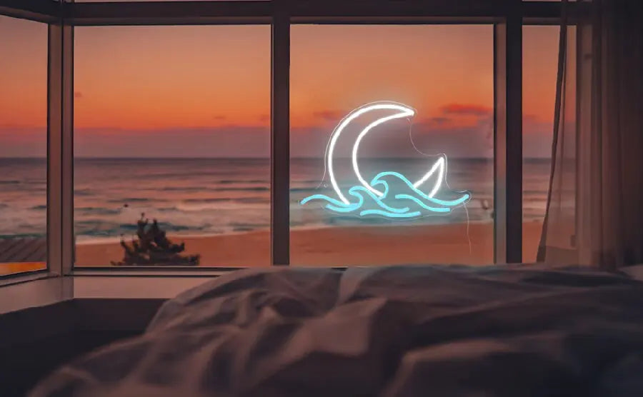 Sunrise Sunset Neon Sign - Moon Over Sea LED Light with Twilight Wave Design