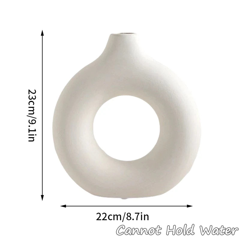 Imitation Ceramic Donut Vase - Modern White Hollow Design for Single Flowers