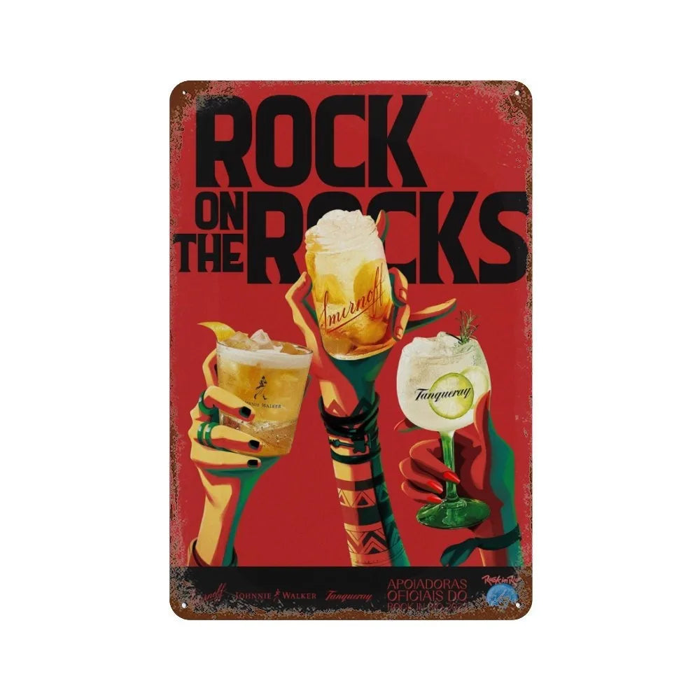 Vintage Cocktail & Fruit Juice Metal Tin Signs – Retro Bar Decor