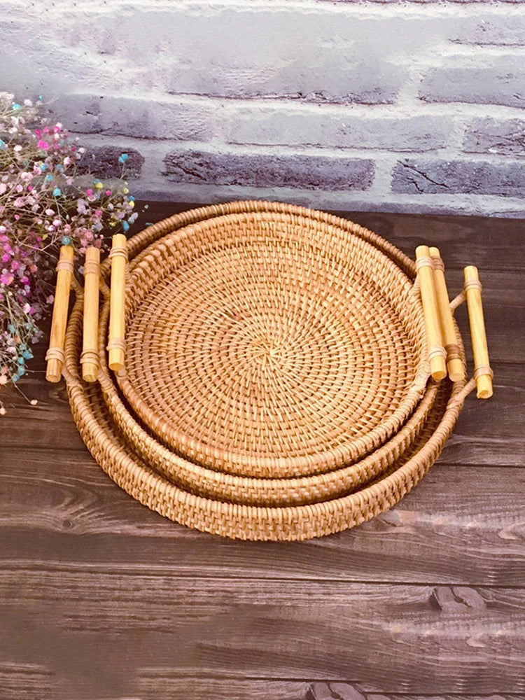 Handwoven Rattan Storage Basket with Handles - Eco-Friendly Organizer