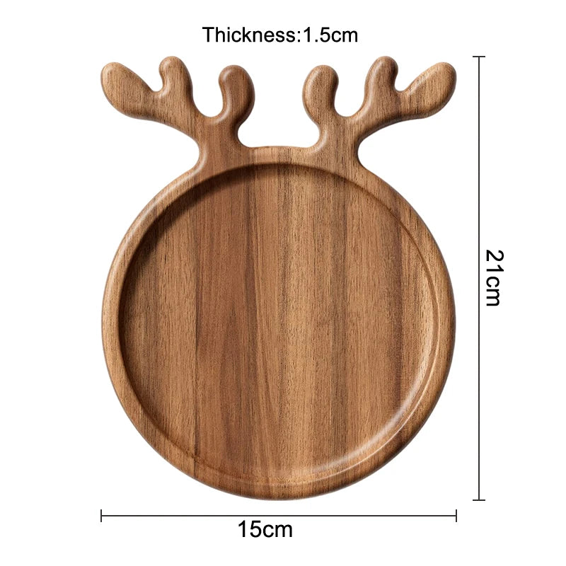 Solid Wood Round Dessert Plate - Multi-Style Serving Tray