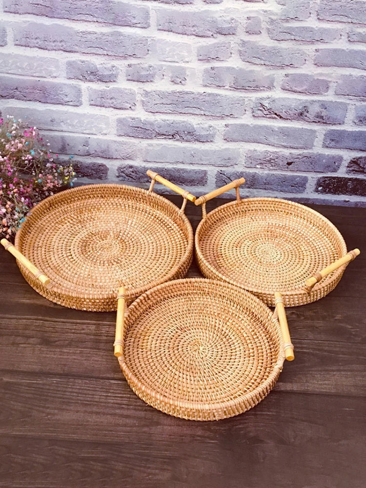 Handwoven Rattan Storage Basket with Handles - Eco-Friendly Organizer