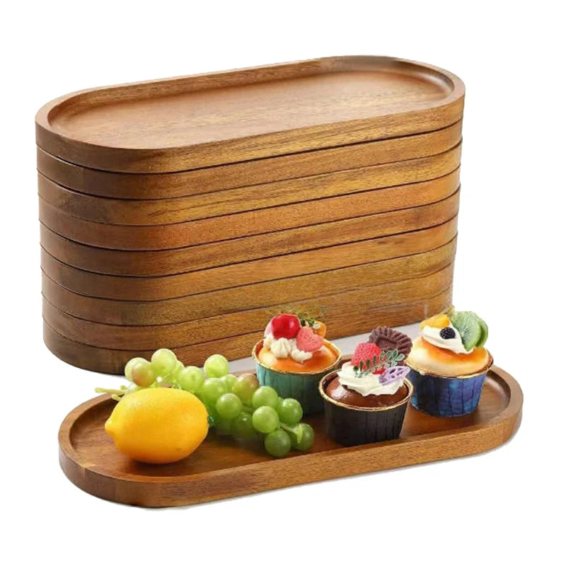 Solid Wood Round Dessert Plate - Multi-Style Serving Tray