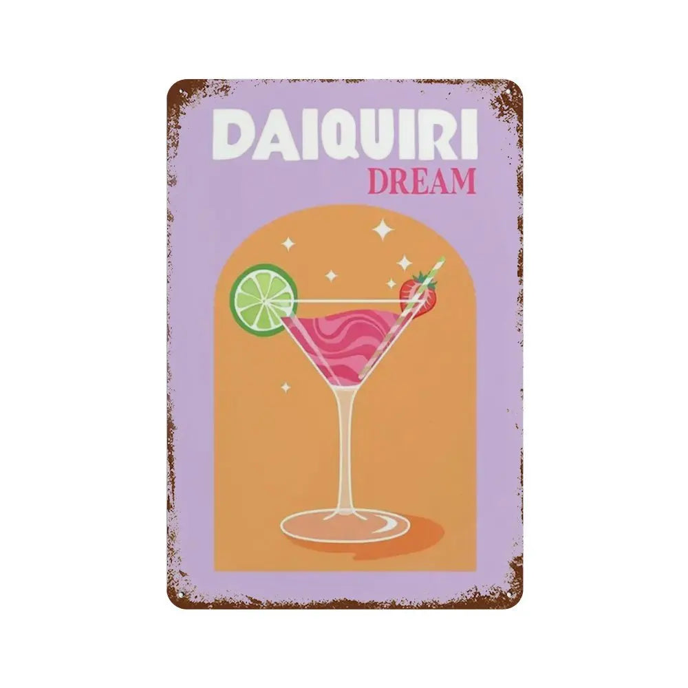 Vintage Cocktail & Fruit Juice Metal Tin Signs – Retro Bar Decor