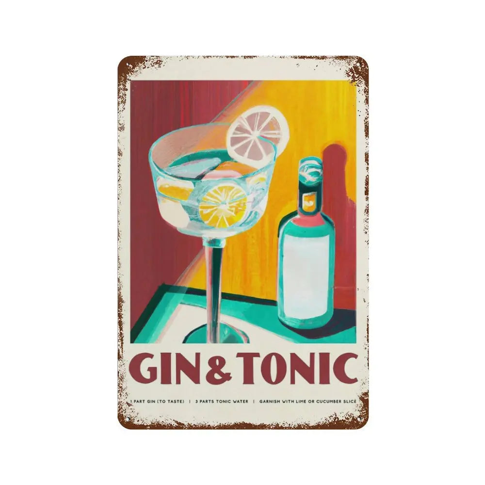 Vintage Cocktail & Fruit Juice Metal Tin Signs – Retro Bar Decor