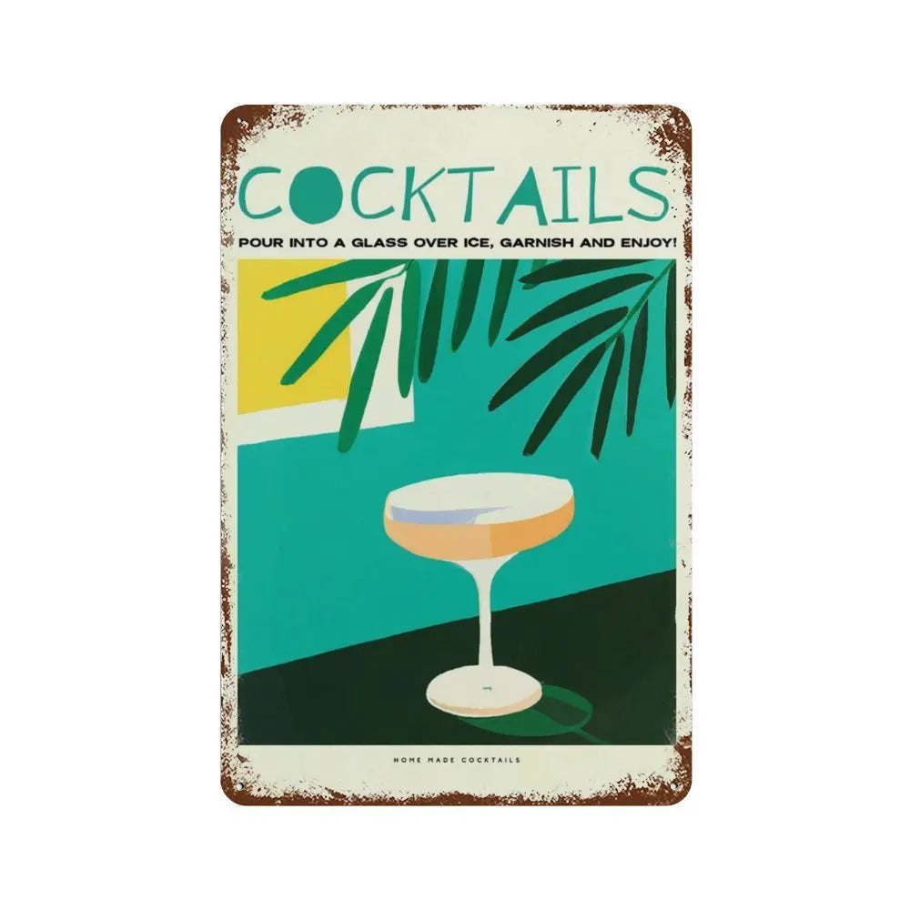 Vintage Cocktail & Fruit Juice Metal Tin Signs – Retro Bar Decor