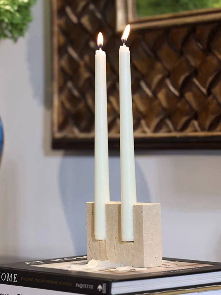 Elegant Marble Candlestick Holder - Timeless Travertine Stone Decor