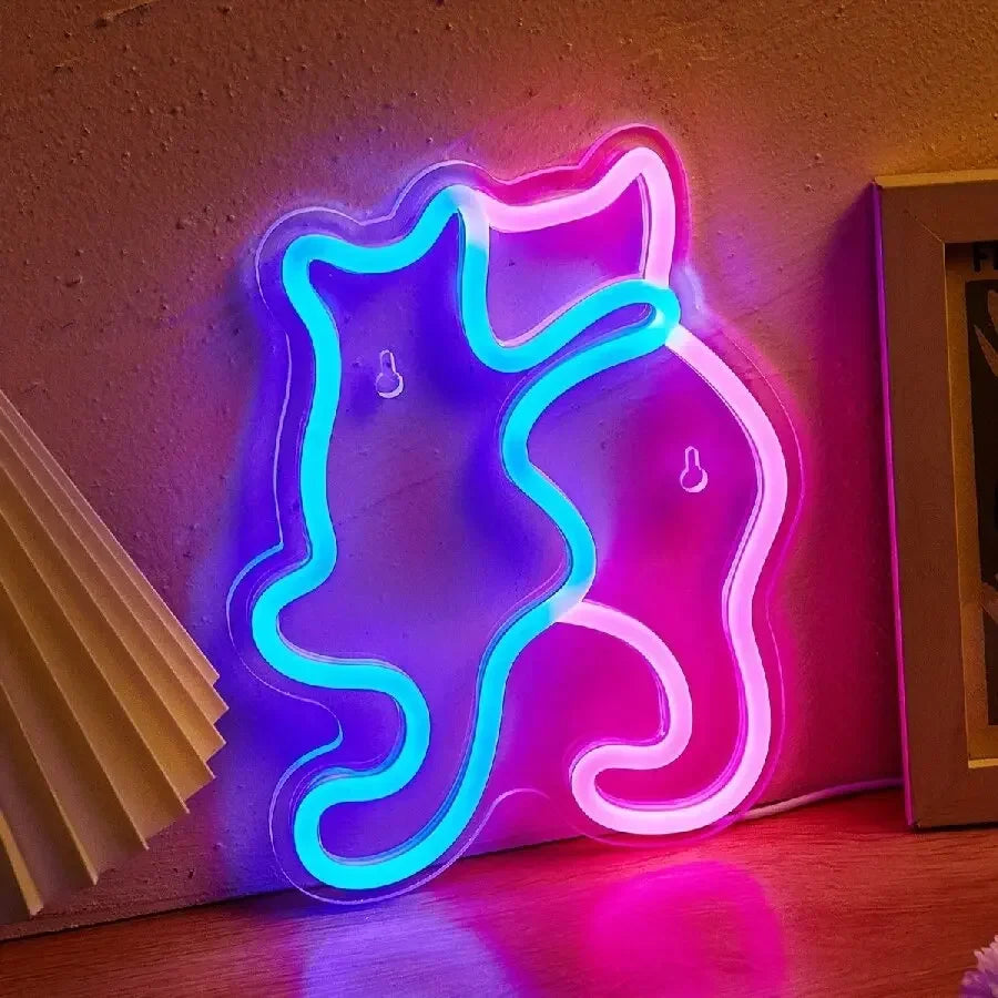 Anime Cat & Moon Neon Sign - Whimsical LED Wall Light