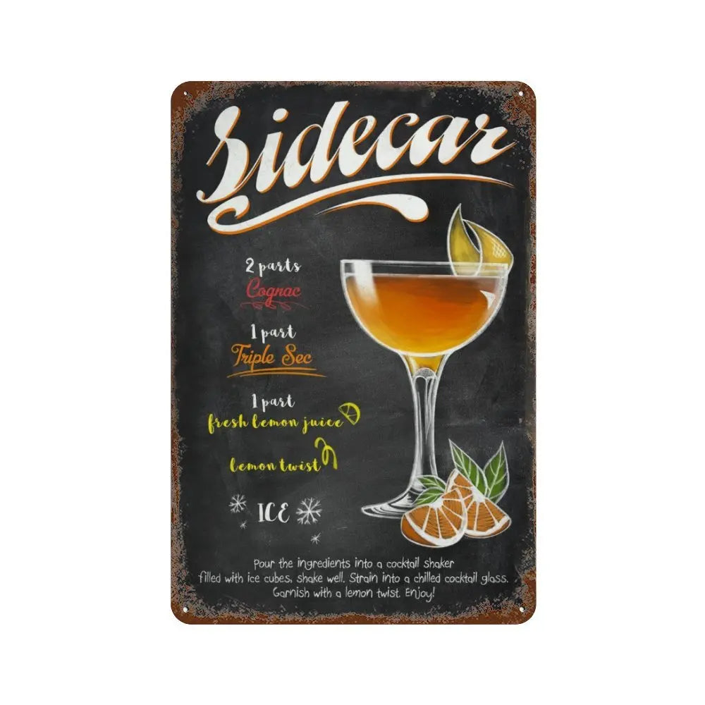 Vintage Cocktail & Fruit Juice Metal Tin Signs – Retro Bar Decor