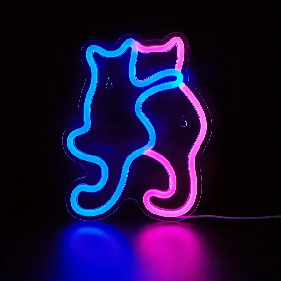 Anime Cat & Moon Neon Sign - Whimsical LED Wall Light