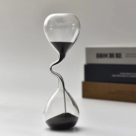 Curve Design Black Hourglass – Modern Glass Sand Timer for Elegant Home Decor