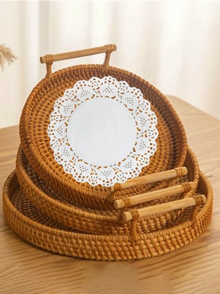 Handwoven Rattan Storage Basket with Handles - Eco-Friendly Organizer