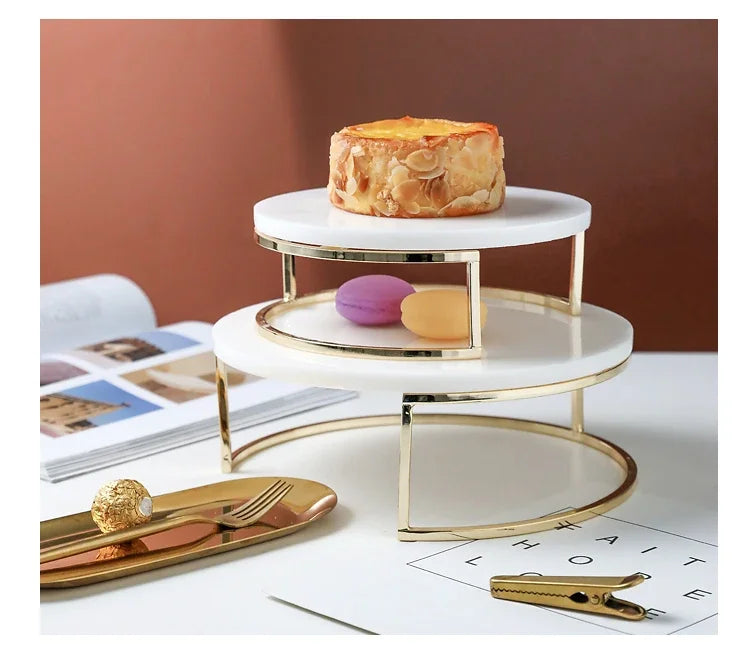 Nordic Marble Cake Display Stand - Elegant Dessert Serving Tray with Gold Accents