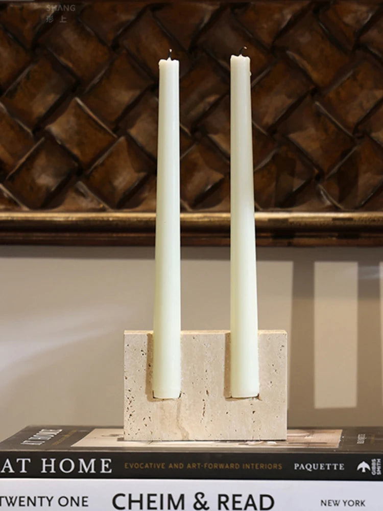 Elegant Marble Candlestick Holder - Timeless Travertine Stone Decor