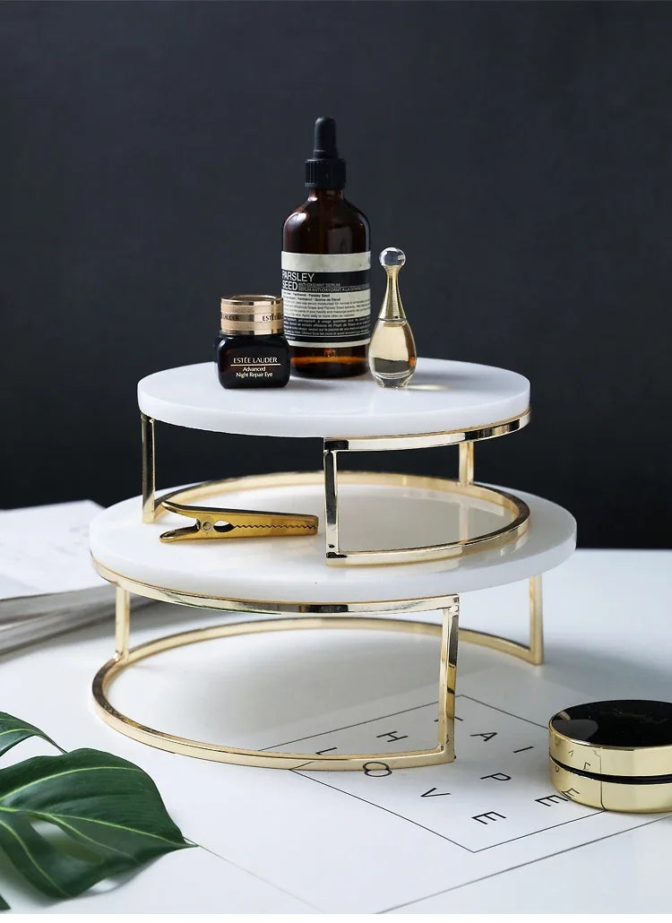 Nordic Marble Cake Display Stand - Elegant Dessert Serving Tray with Gold Accents