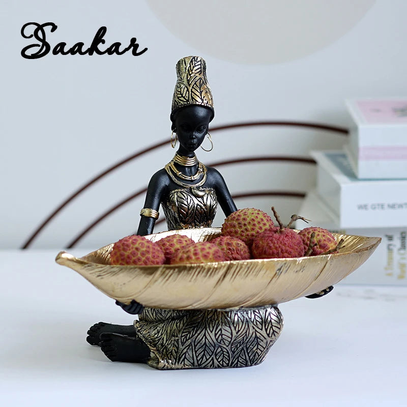 SAAKAR Resin Exotic Black Woman Storage Figurine - African-Inspired Decorative Organizer