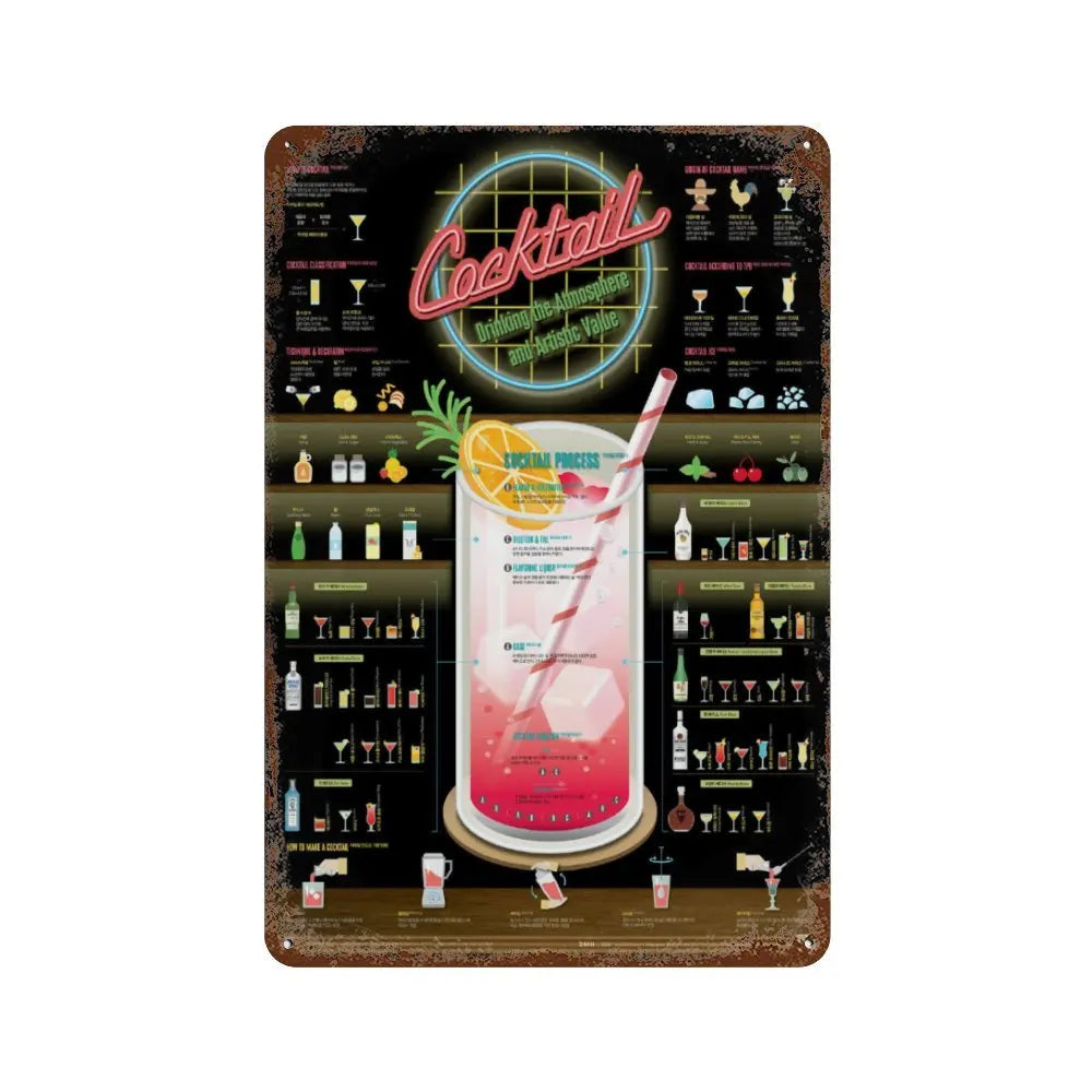 Vintage Cocktail & Fruit Juice Metal Tin Signs – Retro Bar Decor