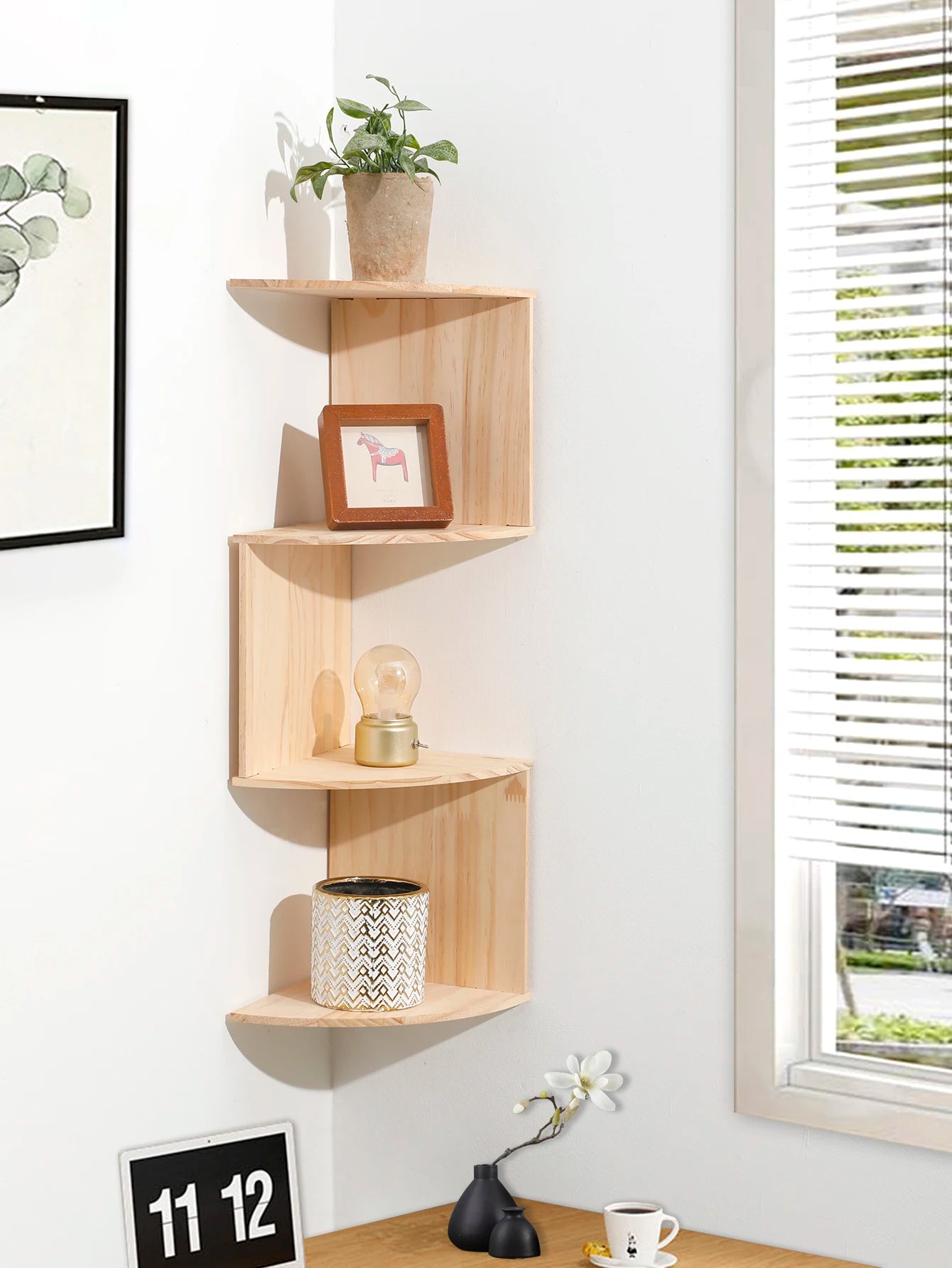 Wooden Corner Floating Shelf – Space-Saving Wall Storage