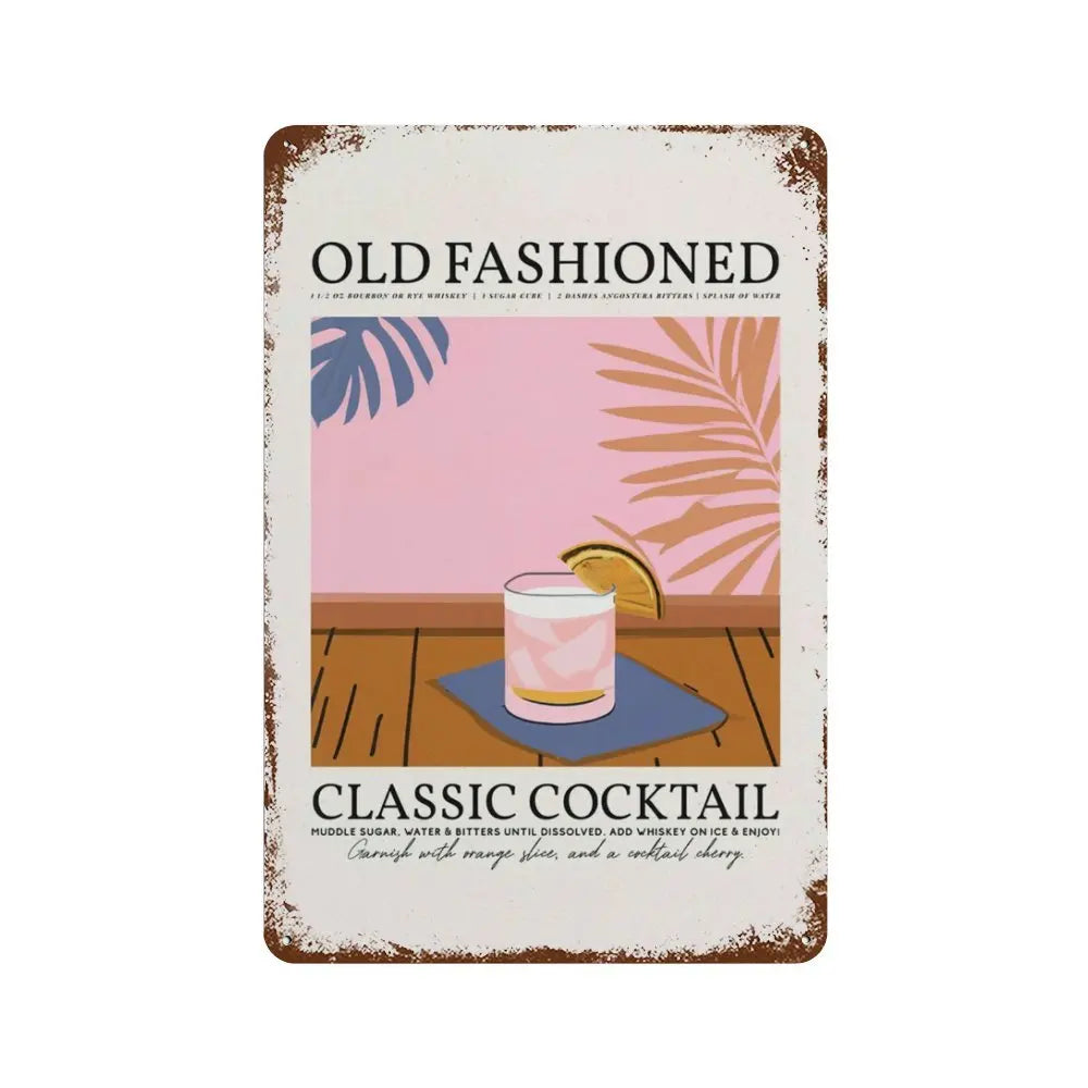 Vintage Cocktail & Fruit Juice Metal Tin Signs – Retro Bar Decor