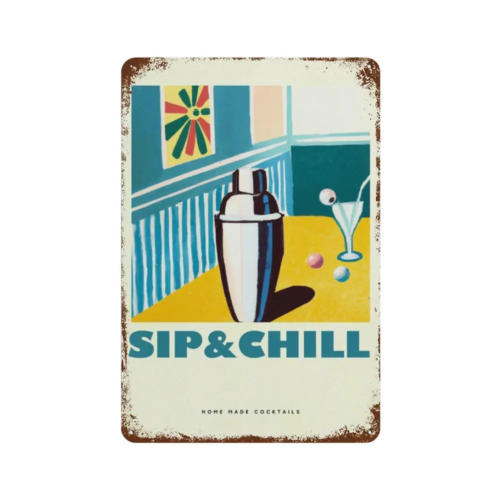 Vintage Cocktail & Fruit Juice Metal Tin Signs – Retro Bar Decor