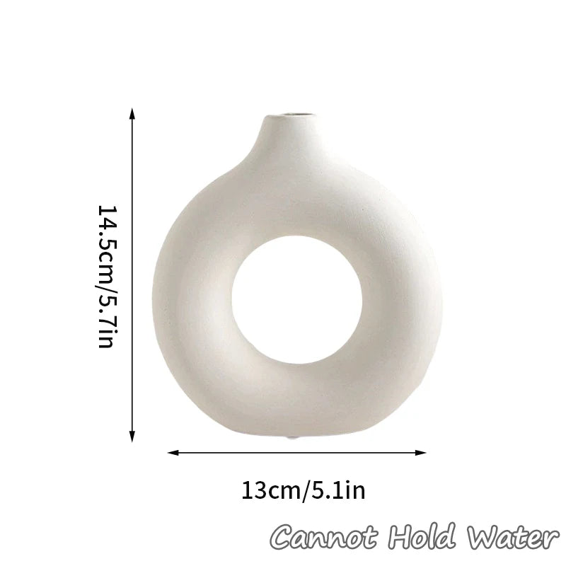 Imitation Ceramic Donut Vase - Modern White Hollow Design for Single Flowers