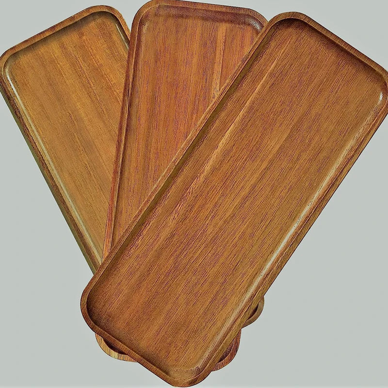 Solid Wood Round Dessert Plate - Multi-Style Serving Tray