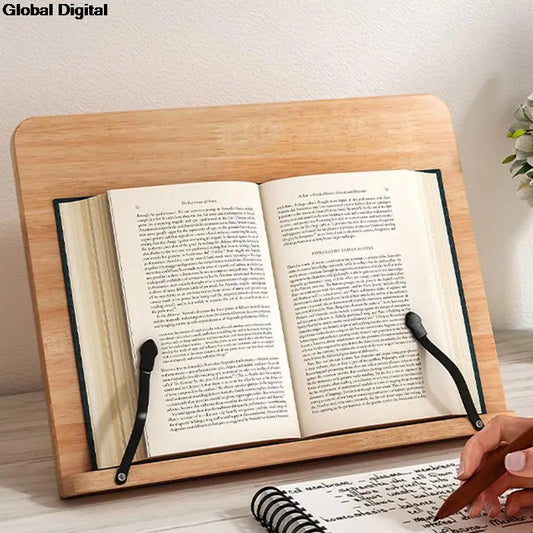 Adjustable Wooden Book Holder – Foldable Reading Rest and Tablet Stand for Home, Kitchen, and Study Desk