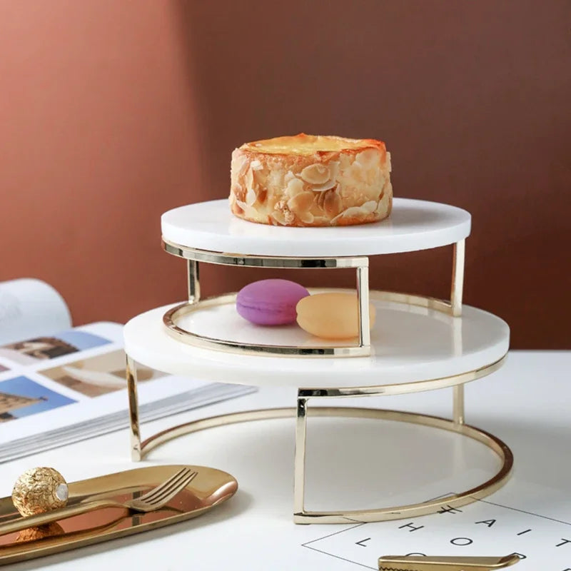 Nordic Marble Cake Display Stand - Elegant Dessert Serving Tray with Gold Accents