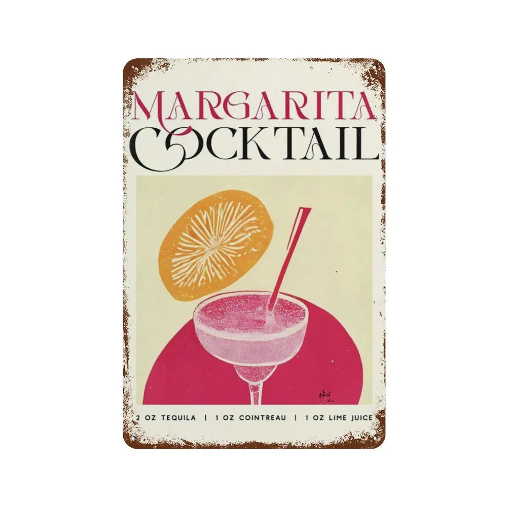 Vintage Cocktail & Fruit Juice Metal Tin Signs – Retro Bar Decor