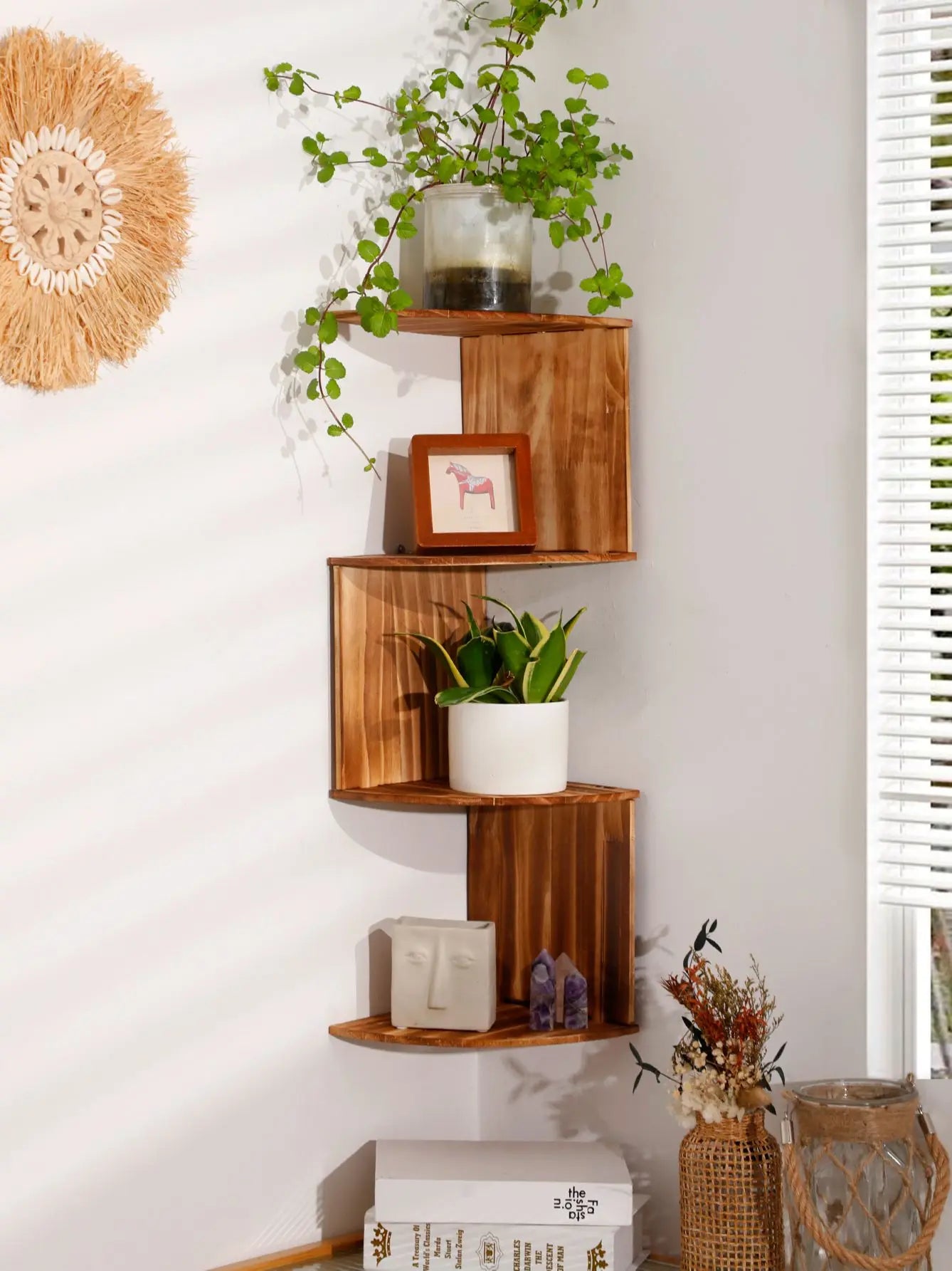 Wooden Corner Floating Shelf – Space-Saving Wall Storage