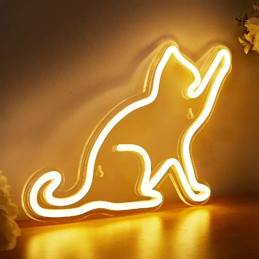 Anime Cat & Moon Neon Sign - Whimsical LED Wall Light