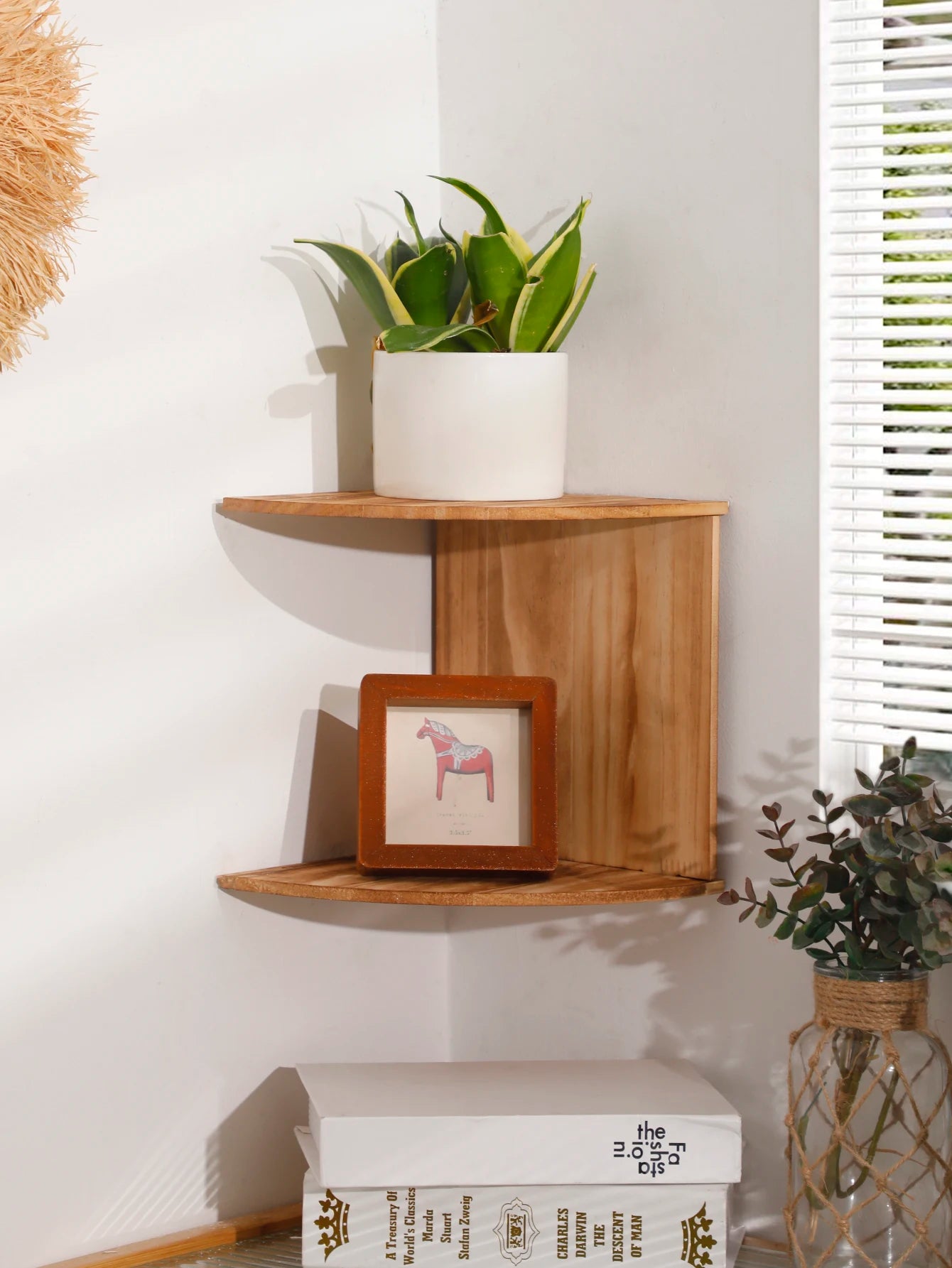 Wooden Corner Floating Shelf – Space-Saving Wall Storage