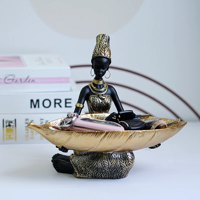 SAAKAR Resin Exotic Black Woman Storage Figurine - African-Inspired Decorative Organizer