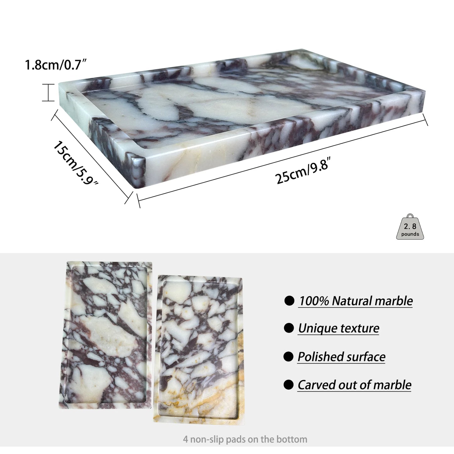 Natural Marble Vanity Tray - Elegant Calacatta Viola Organizer