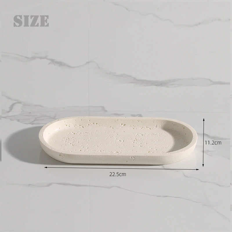 Ahunderjiaz Wabi-Sabi Beige Travertine Oval Tray - Elegant Home Decor