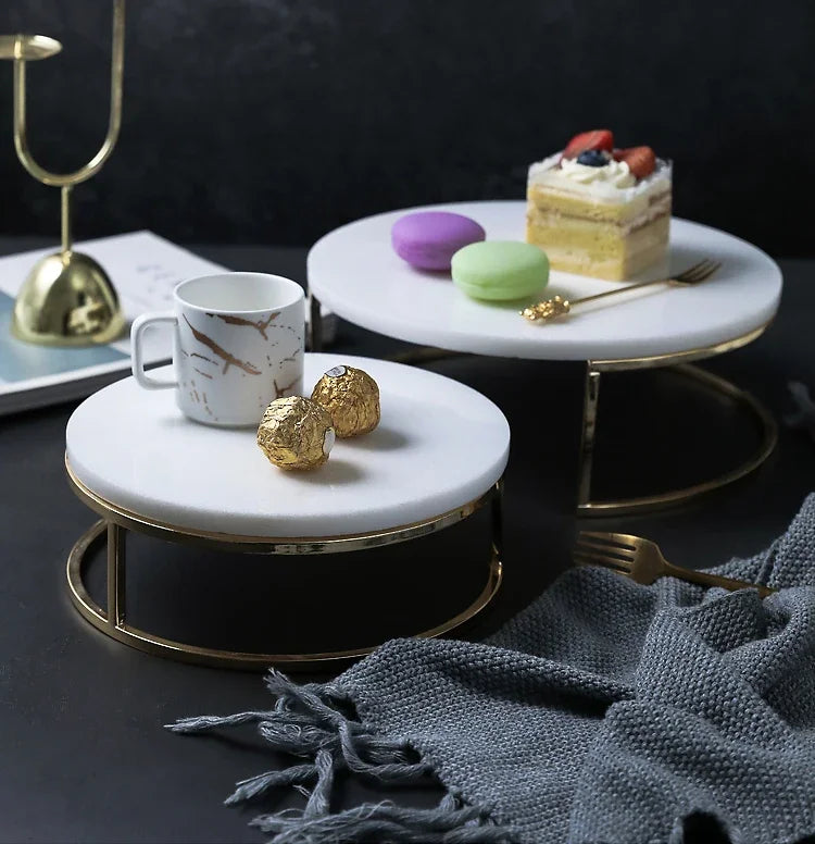 Nordic Marble Cake Display Stand - Elegant Dessert Serving Tray with Gold Accents