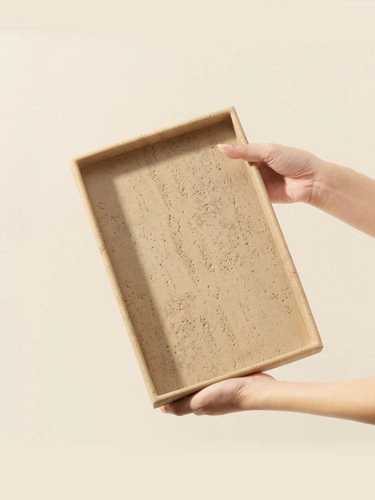 Wabi-Sabi Yellow Travertine Vanity Tray – Natural Stone Decor