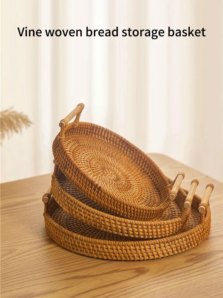 Handwoven Rattan Storage Basket with Handles - Eco-Friendly Organizer